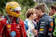 Lewis Hamilton (L) and Max Verstappen (R) at the 2025 F1 Grand Prix of Belgium - Source: Getty